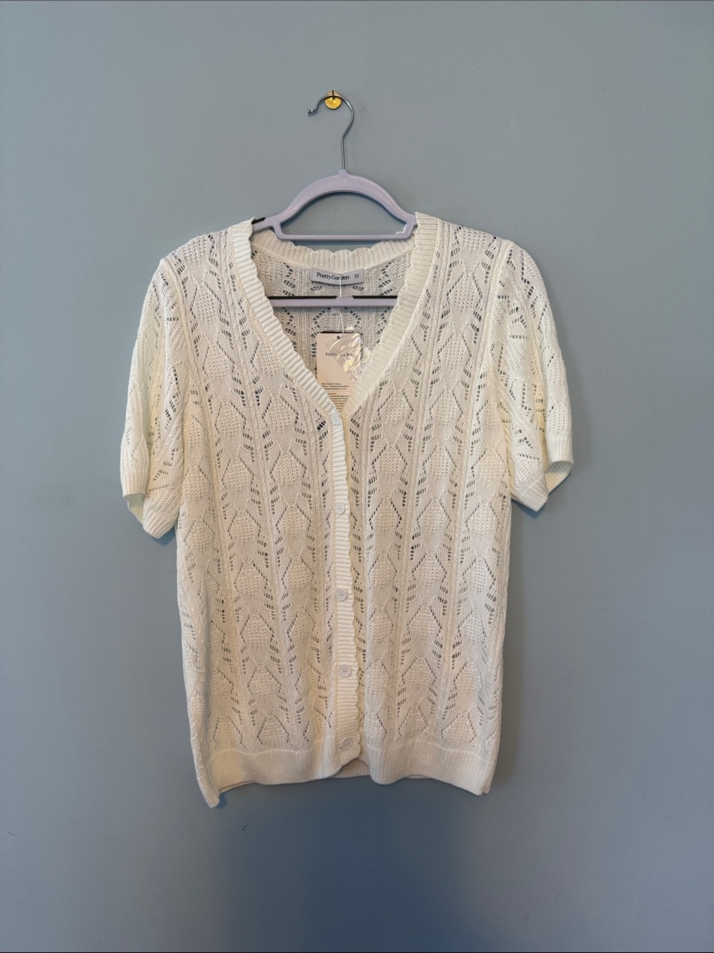 Petite Openwork Button-Front Top - Cream
